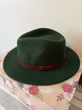 Brixton Forest Green Wool Fedora with Brown Leather Band